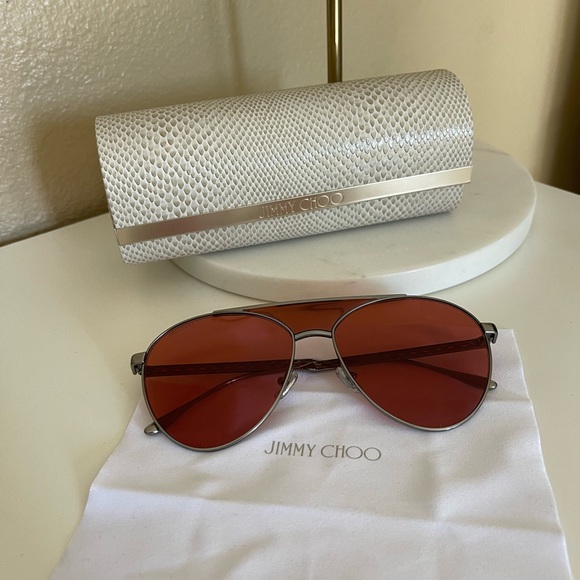NEW Jimmy Choo Ave aviator sunglasses silver frame red lenses - Picture 7 of 14